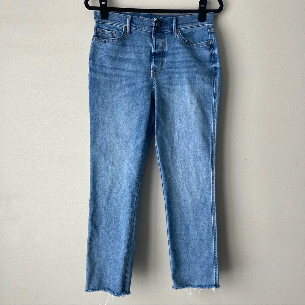 a.n.a‎ High Rise Straight Leg Adaptive Jeans Medium Wash Raw Hem Blue Size 4